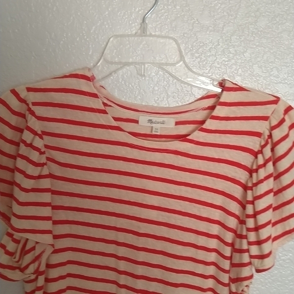 Madewell Flutter-Sleeve Tee in Yorktown Stripe M0077 sz Xs - Picture 3 of 6